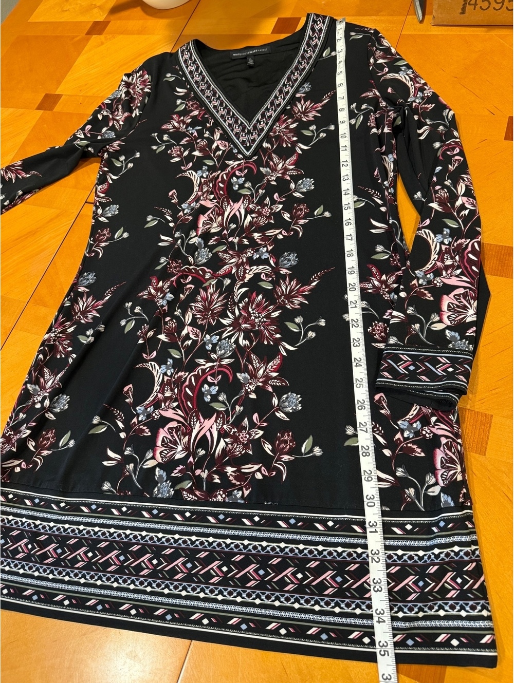 White House Black Market Floral Shift Dress Large V-Neck Long Sleeve Boho - Picture 3 of 9